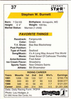 1992 Jockey Star #37 Stephen Burnett Back